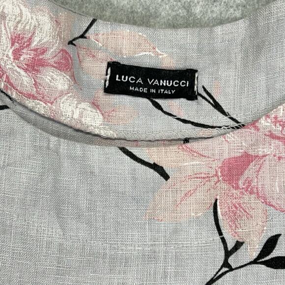 Luca Vanucci 100% Linen Top Women L 42" Bust Gray Floral Round Neck Blouse Italy - Picture 3 of 15